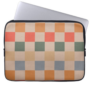 Blauw Beige Sinaasappel Bruin geruit Gingham Patro Laptop Sleeve