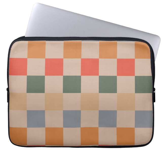 Blauw Beige Sinaasappel Bruin geruit Gingham Patro Laptop Sleeve (Voorkant)