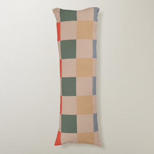 Blauw Beige Sinaasappel Bruin geruit Gingham Patro Lichaamskussen (Voorkant Verticaal)