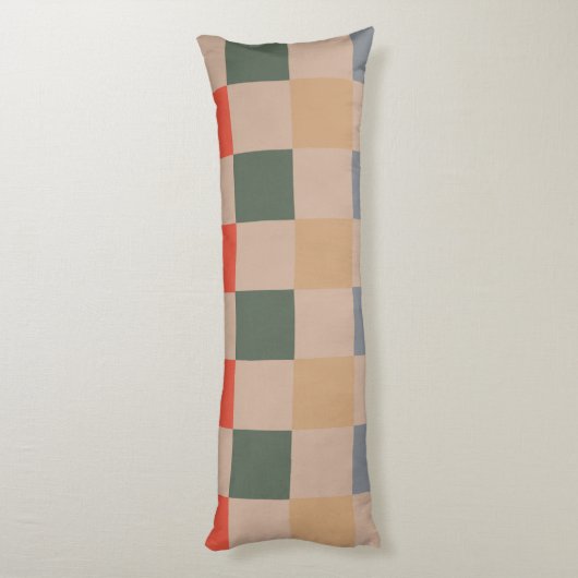 Blauw Beige Sinaasappel Bruin geruit Gingham Patro Lichaamskussen (Achterkant (Verticaal))