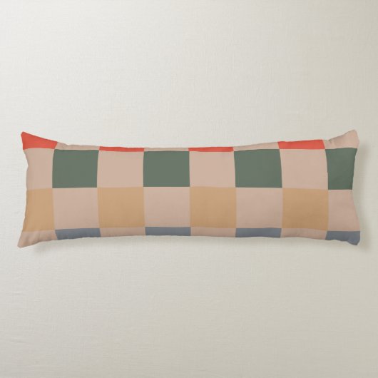 Blauw Beige Sinaasappel Bruin geruit Gingham Patro Lichaamskussen (Voorkant)