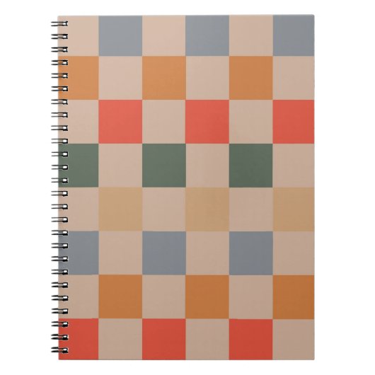 Blauw Beige Sinaasappel Bruin geruit Gingham Patro Notitieboek (Voorkant)