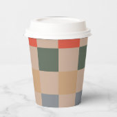 Blauw Beige Sinaasappel Bruin geruit Gingham Patro Papieren Bekers (Links)