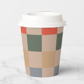 Blauw Beige Sinaasappel Bruin geruit Gingham Patro Papieren Bekers (Achterkant)