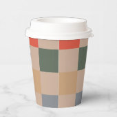 Blauw Beige Sinaasappel Bruin geruit Gingham Patro Papieren Bekers (Rechts)