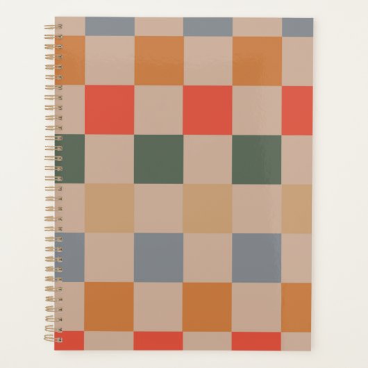 Blauw Beige Sinaasappel Bruin geruit Gingham Patro Planner (Voorkant)