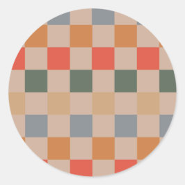 Blauw Beige Sinaasappel Bruin geruit Gingham Patro Ronde Sticker