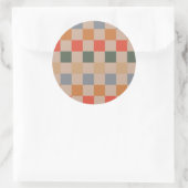 Blauw Beige Sinaasappel Bruin geruit Gingham Patro Ronde Sticker (Tas)