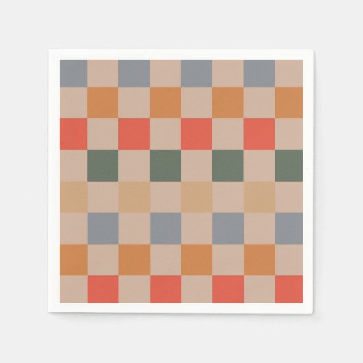 Blauw Beige Sinaasappel Bruin geruit Gingham Patro Servet (Voorkant)