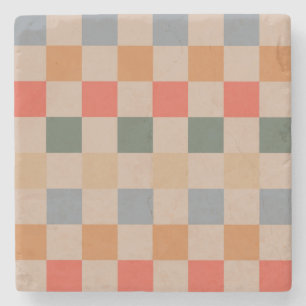 Blauw Beige Sinaasappel Bruin geruit Gingham Patro Stenen Onderzetter