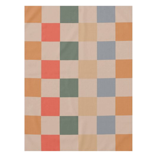 Blauw Beige Sinaasappel Bruin geruit Gingham Patro Tafelkleed (Voorkant)