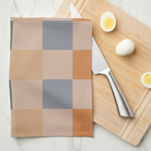Blauw Beige Sinaasappel Bruin geruit Gingham Patro Theedoek (Quarter Fold)