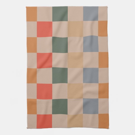 Blauw Beige Sinaasappel Bruin geruit Gingham Patro Theedoek (Verticaal)