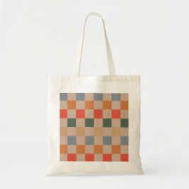 Blauw Beige Sinaasappel Bruin geruit Gingham Patro Tote Bag