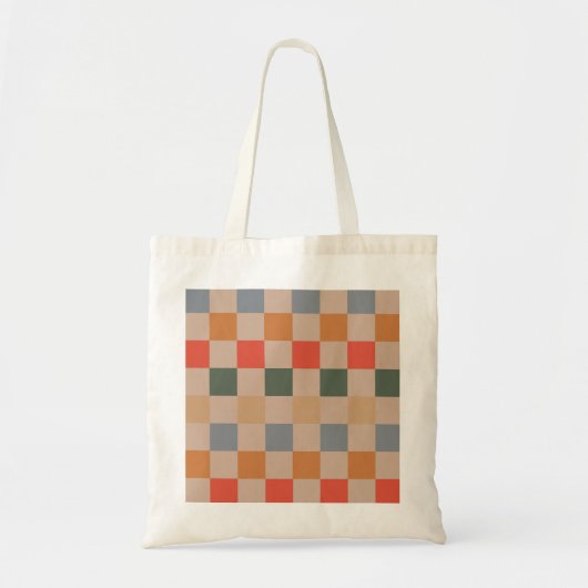 Blauw Beige Sinaasappel Bruin geruit Gingham Patro Tote Bag (Voorkant)
