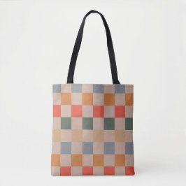 Blauw Beige Sinaasappel Bruin geruit Gingham Patro Tote Bag