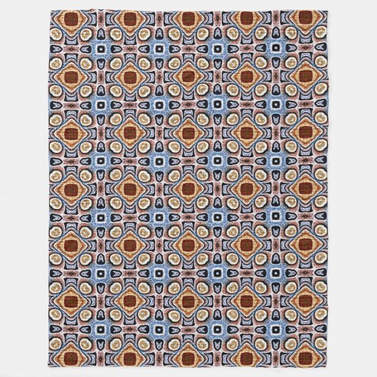 Blauw Beige Taupe Donkerbruine Tribe Art Fleece Deken (Voorkant)