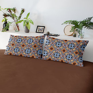 Blauw Beige Taupe Donkerbruine Tribe Art Kussensloop