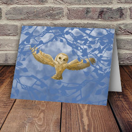 Blauw, Beige Uil, Eenvoudige Lege Wenskaart Kaart