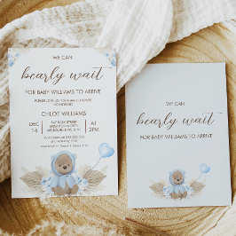 Blauw Beige We kunnen bijna wachten Baby shower Kaart