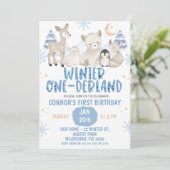 Blauw Beige Winter Onederland Verjaardagsuitnodigi Kaart (Staand voorkant)