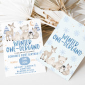 Blauw Beige Winter Onederland Verjaardagsuitnodigi Kaart