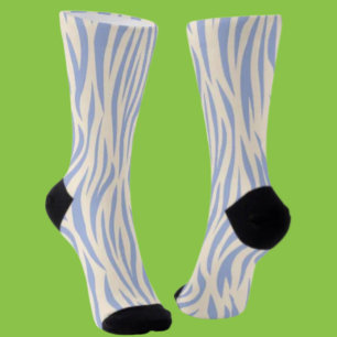 Blauw & Beige Zebra Streep Crew Socks – Leuke Dier Sokken