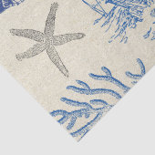  blauw beige zeeleven op Antiek papier (Detail)