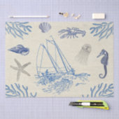  blauw beige zeeleven op Antiek papier (Craft)