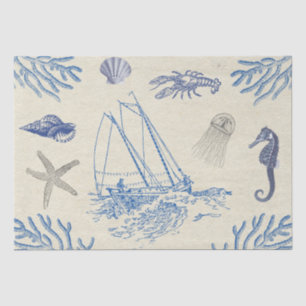  blauw beige zeeleven op Antiek papier