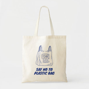 Blauw Beige zeg Nr aan Plastic Citaatillustratie Tote Bag