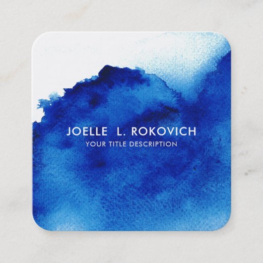 BLAUW/beklemd  Waterverf Blauw Vierkante Visitekaartje (Voorkant)