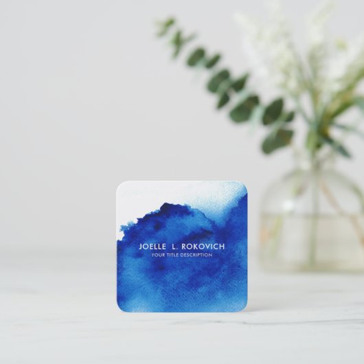 BLAUW/beklemd  Waterverf Blauw Vierkante Visitekaartje (Staand voorkant)