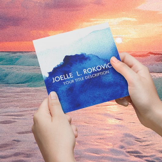 BLAUW/beklemd  Waterverf Blauw Vierkante Visitekaartje