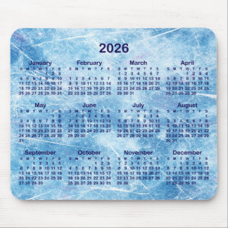 Blauw bekrast ijs 2026 kalender muismat