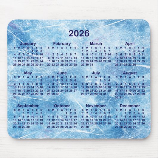 Blauw bekrast ijs 2026 kalender muismat (Voorkant)