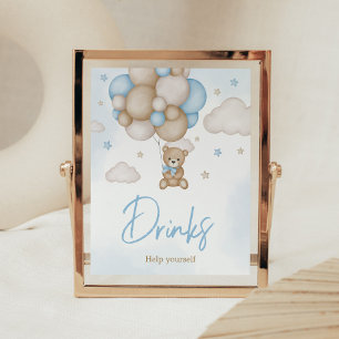 Blauw Beren ballon Baby shower Drinken Poster