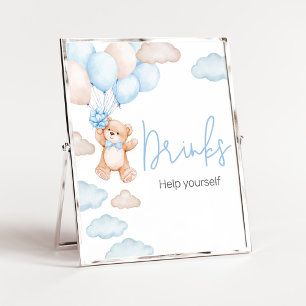 Blauw Beren ballon Baby shower Drinken Poster