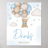 Blauw Beren ballon Baby shower Drinken Poster (Voorkant)