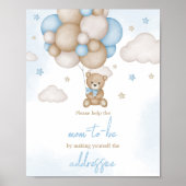 Blauw Beren ballon Baby shower Envelope Station Poster (Voorkant)