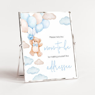 Blauw Beren ballon Baby shower Envelope Station Poster