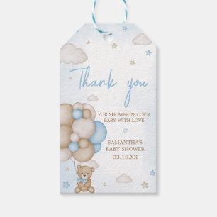Blauw Beren ballon Baby shower Favor Tags Cadeaulabel