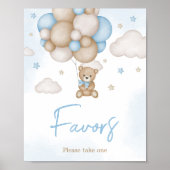 Blauw Beren ballon Baby shower gunsten Poster (Voorkant)