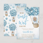 Blauw Beren ballon Baby shower Kaart (Voorkant / Achterkant)