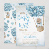 Blauw Beren ballon Baby shower Kaart (Voorkant / Achterkant)