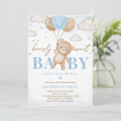 Blauw Beren ballon Baby shower Kaart (Staand voorkant)