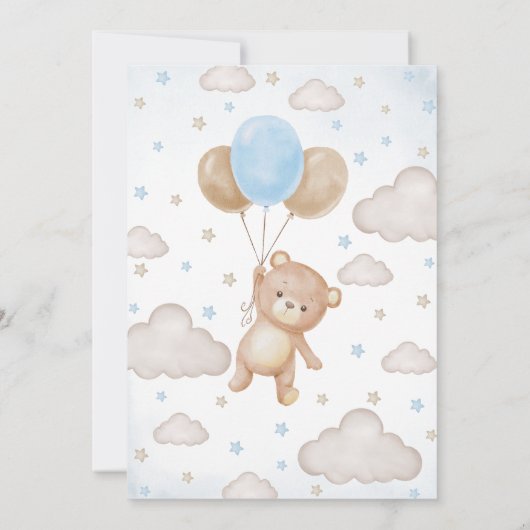 Blauw Beren ballon Baby shower Kaart (Achterkant)