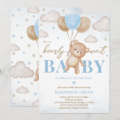 Blauw Beren ballon Baby shower Kaart (Voorkant / Achterkant)