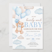 Blauw Beren ballon Baby shower Kaart (Voorkant)