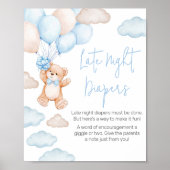 Blauw Beren ballon Baby shower Late Night Luiers Poster (Voorkant)